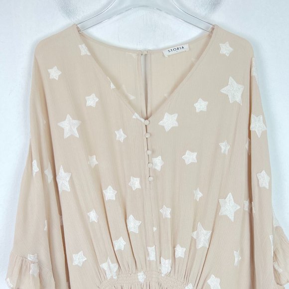 Storia Embroidered Star Ruffle Batwing Sleeve Romper Size Small S EUC T2651 - Picture 3 of 16